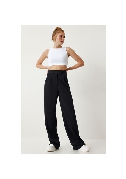 Beli Cırtlı Rahat Palazzo Pantolon Siyah fırsatları
