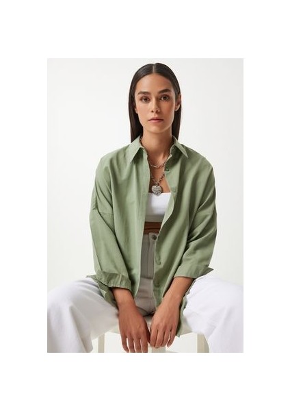 Oversize Basic Gömlek Haki