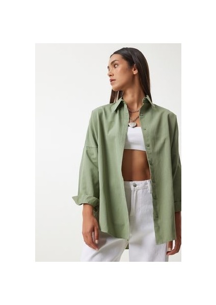 Oversize Basic Gömlek Haki