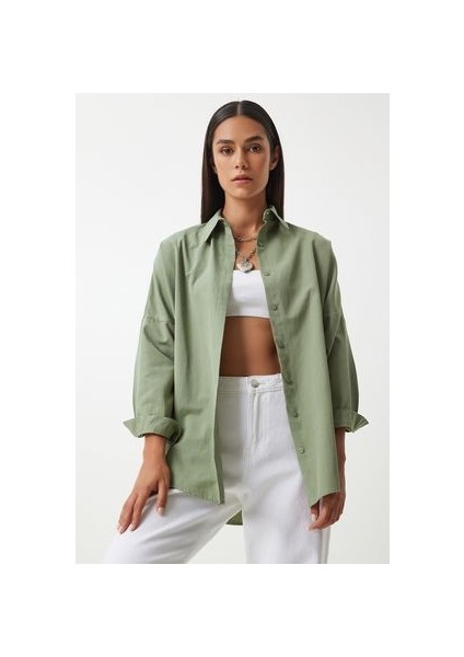 Oversize Basic Gömlek Haki