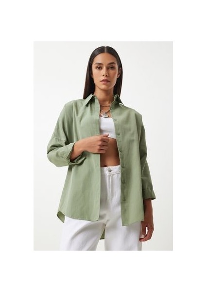 Oversize Basic Gömlek Haki