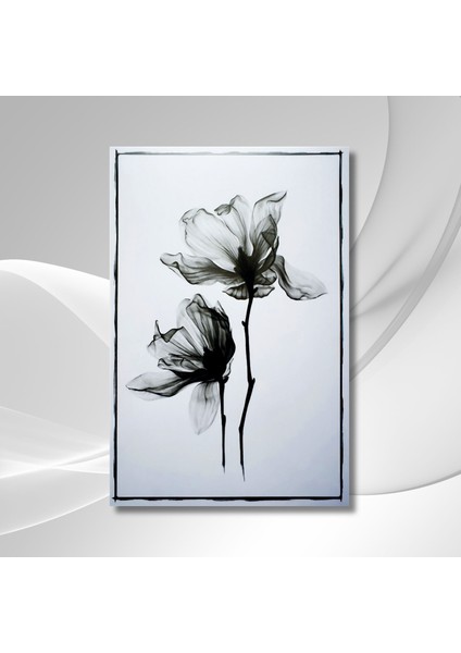 Tekli Dikey Kanvas Duvar Tablosu Siyah Beyaz Sanatsal Çiçek modelleri