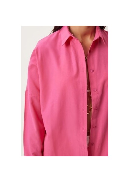 Oversize Basic Gömlek Koyu Pembe