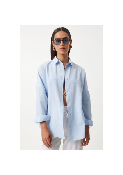 Oversize Basic Gömlek Gök Mavi