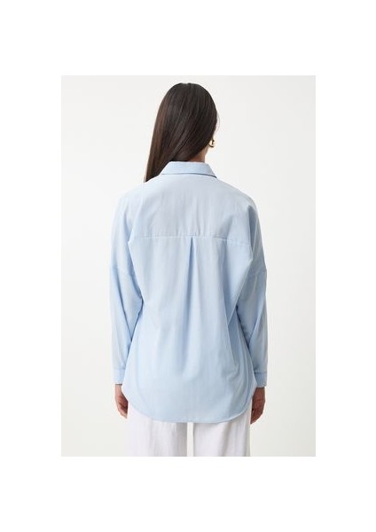 Oversize Basic Gömlek Gök Mavi