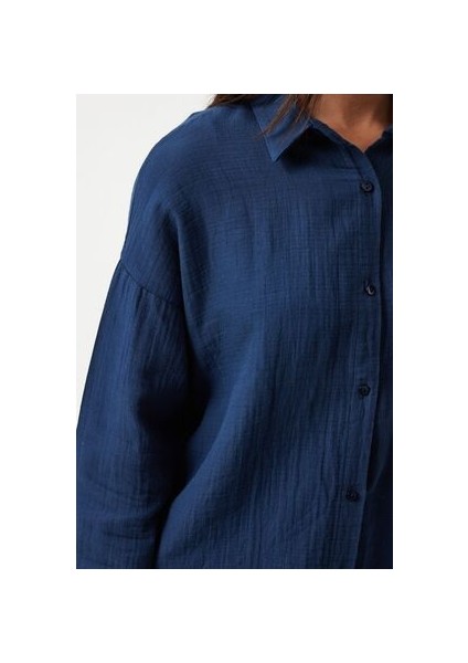 Oversize Basic Müslin Gömlek Lacivert fırsatları