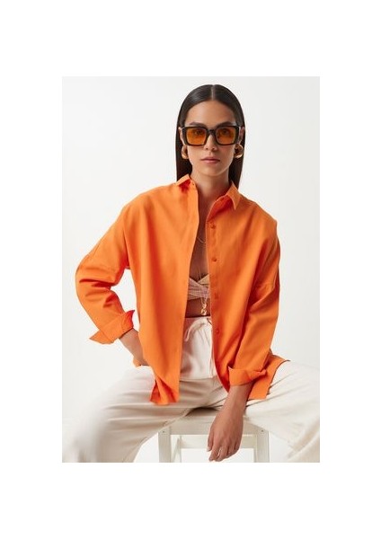 Oversize Basic Gömlek Oranj