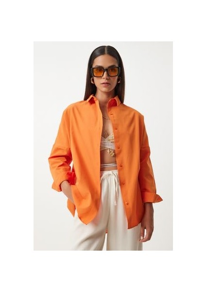Oversize Basic Gömlek Oranj