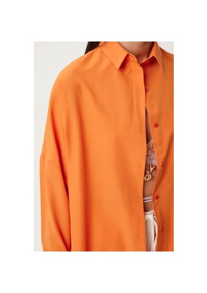 Oversize Basic Gömlek Oranj