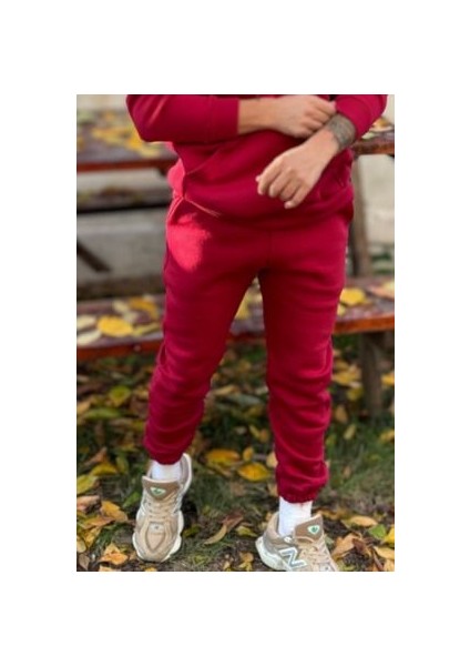 CMZ Collection  Bordo Jogger Eşofman Altı 3 Iplik Kışlık Erkek Comfort