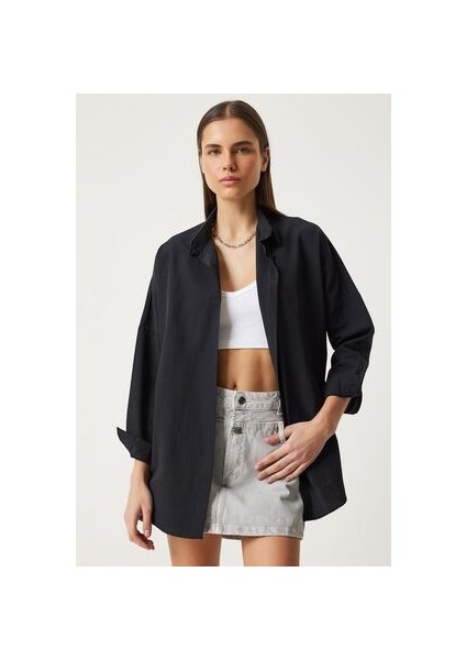 Oversize Basic Gömlek Siyah