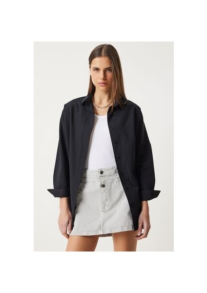 Oversize Basic Gömlek Siyah