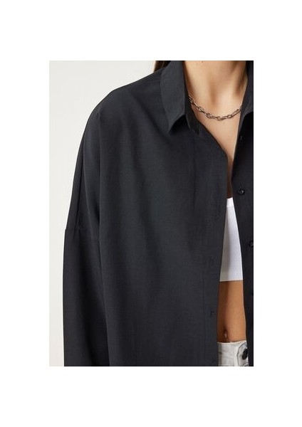 Oversize Basic Gömlek Siyah