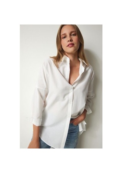 Oversize Basic Gömlek Ekru