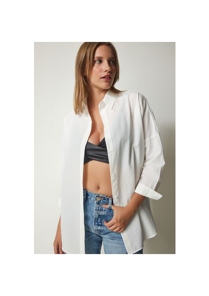 Oversize Basic Gömlek Ekru