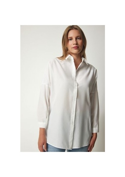 Oversize Basic Gömlek Ekru