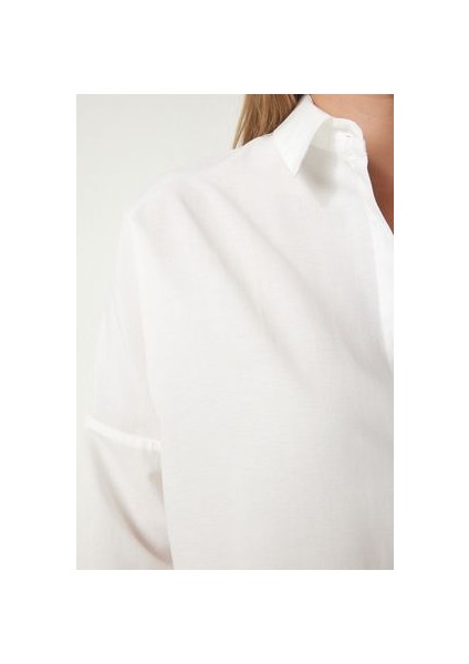 Oversize Basic Gömlek Ekru