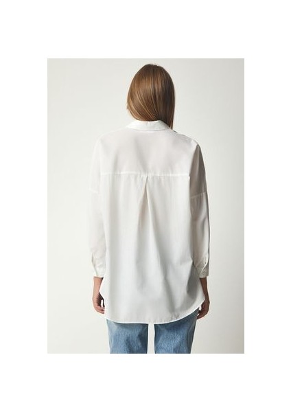 Oversize Basic Gömlek Ekru