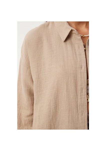 Oversize Basic Müslin Gömlek Bej fırsatları