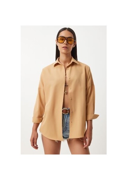 Oversize Basic Gömlek Camel