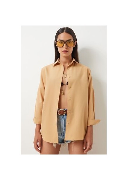 Oversize Basic Gömlek Camel