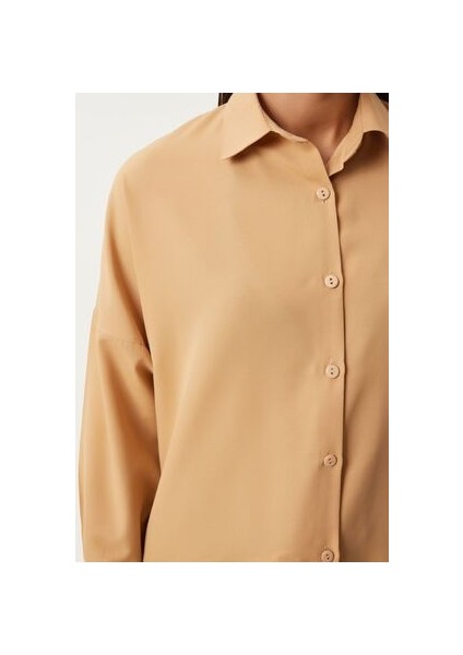 Oversize Basic Gömlek Camel