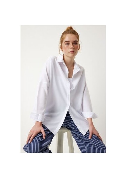 Oversize Basic Gömlek Beyaz