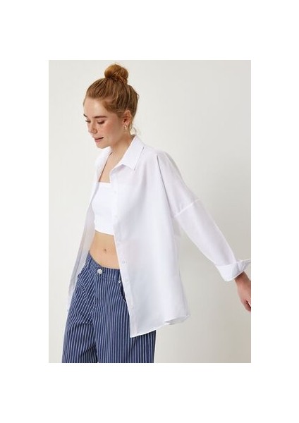 Oversize Basic Gömlek Beyaz