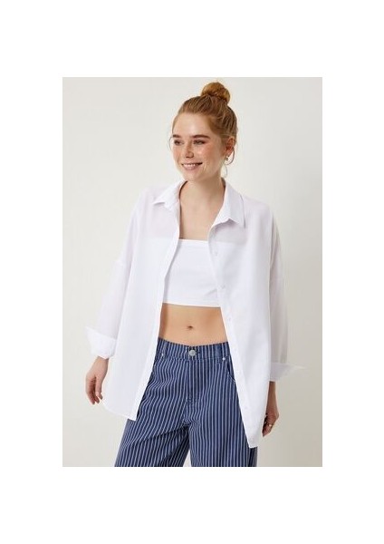 Oversize Basic Gömlek Beyaz