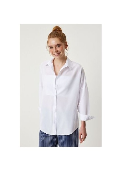 Oversize Basic Gömlek Beyaz