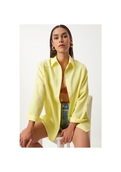 Oversize Basic Gömlek Açık Sarı