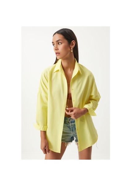 Oversize Basic Gömlek Açık Sarı