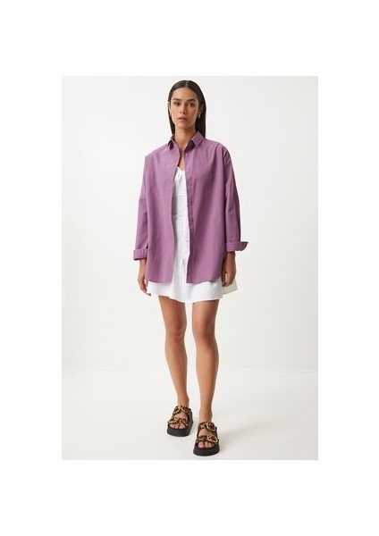 Oversize Basic Gömlek Koyu Lila