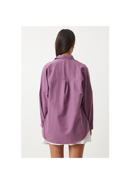 Oversize Basic Gömlek Koyu Lila