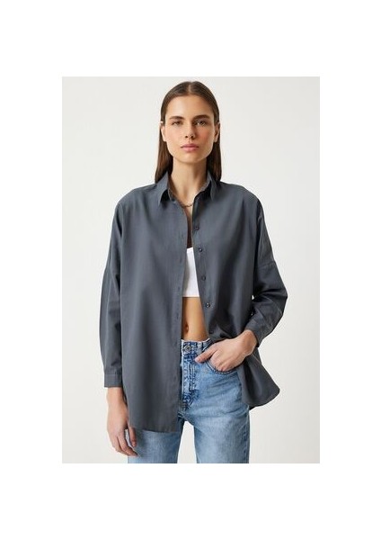 Oversize Basic Gömlek Füme