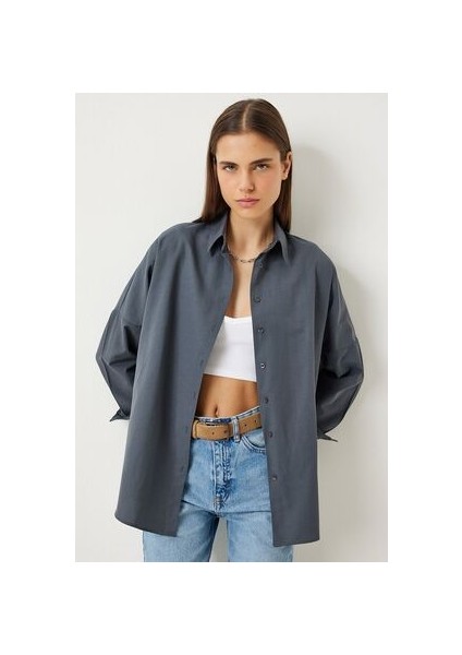 Oversize Basic Gömlek Füme