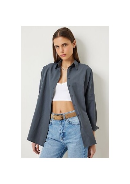 Oversize Basic Gömlek Füme