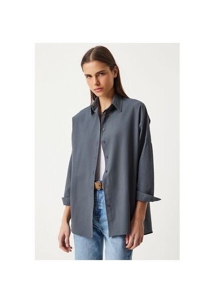 Oversize Basic Gömlek Füme