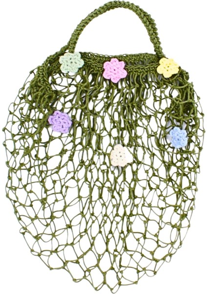 Çiçekli Nefti Yeşil File Çanta