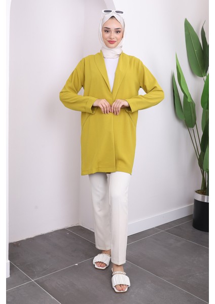 Yağ Yeşili Cepli Duble Kol Ceket