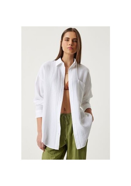Oversize Basic Müslin Gömlek Beyaz