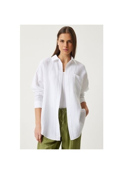 Oversize Basic Müslin Gömlek Beyaz