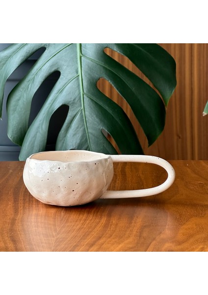 Stoneware Seramik El Yapımı Krem Rengi / Bej Benekli Fincan fiyatları