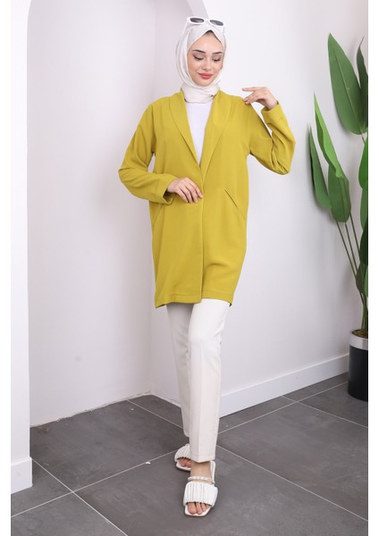 Yağ Yeşili Cepli Duble Kol Ceket modelleri
