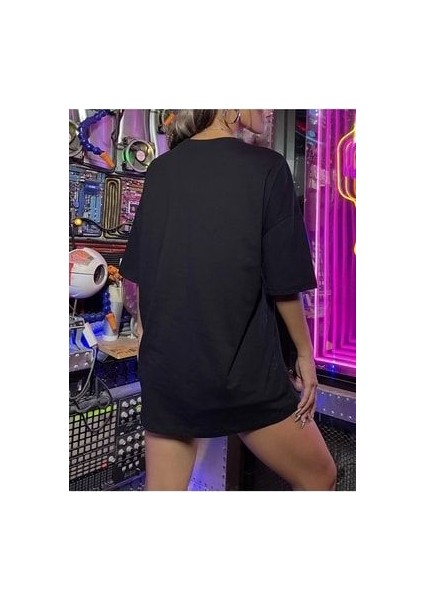 Emoji Baskılı Siyah Oversize T-Shirt Salaş Boyfirend fiyatları