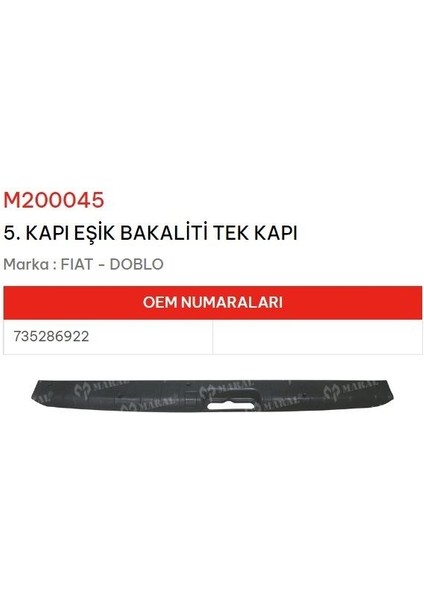 Fiat Doblo Bagaj Eşik Bakaliti Tek Kapı 2001-2010 Arası 735286922 NS-M200045