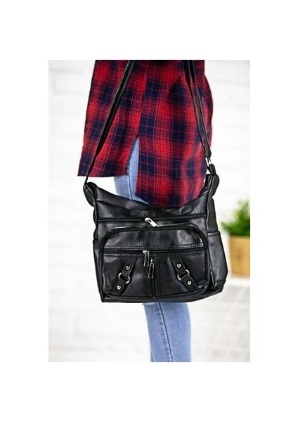 Siyah Çok Gözlü Anne Çantası Omuz Çantası Postacı Çanta