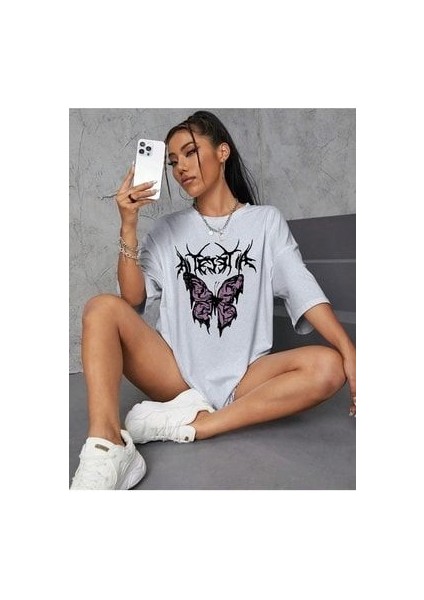 Bad Butterfly Baskılı Oversize T-Shirt Salaş Boyfirend