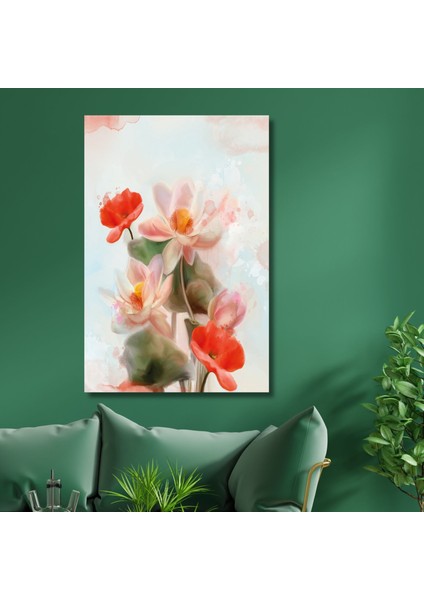 Tekli Dikey Kanvas Duvar Tablosu Soyut Gelincik Çiçeği Dizayn