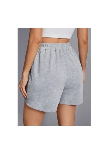Penye Şort - Gri Basic Kısa Baskısız Kordonsuz fiyatları